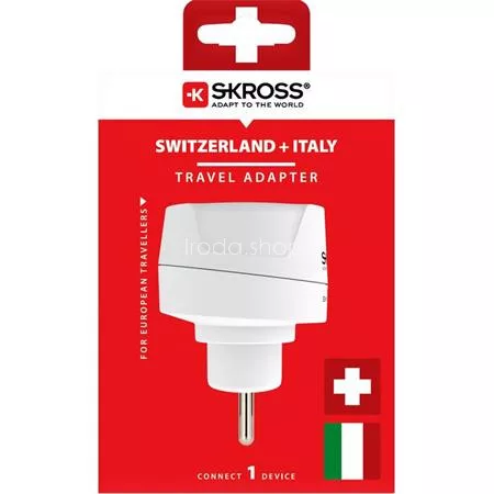 Adapter, Svájcba, Olaszországba, Brazíliába utazóknak, földelt, SKROSS
