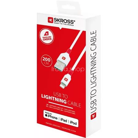 USB kábel, USB-A - Lightning (Apple), 2m, SKROSS, fehér