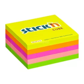   Öntapadó kockatömb, 76x76mm, 400 lap, STICK N, neon szivárvány