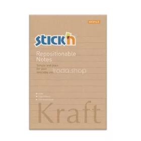   Öntapadó jegyzettömb, vonalas, 150x101 mm, 100 lap, STICK N "Kraft Notes"