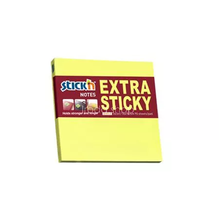 Öntapadó jegyzettömb, 76x76 mm, 90 lap, STICK N "Extra Sticky", neon sárga