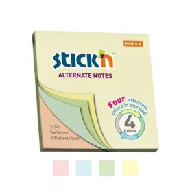   Öntapadó jegyzettömb, 76x76 mm, 100 lap, STICK N, pasztell színek