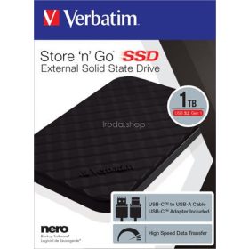   SSD (külső memória), 1TB, USB 3.2, VERBATIM "Storen Go", fekete