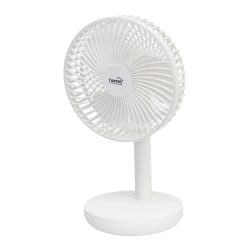   Home TF 14B asztali ventilátor, 5 W, 14 cm-es lapátátmérő, 4 fokozat, 60°-os oszcillálás, 4000 mAh akkumulátor, visszajelző LED, fehér