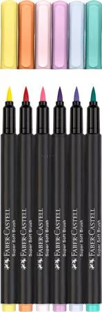 Ecsetirón készlet, FABER-CASTELL "Black Edition", 6 különböző pasztell szín