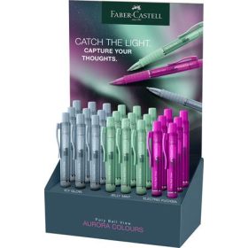   Golyóstoll display, 1 mm, XB, nyomógombos, FABER-CASTELL "Poly Ball View Aurora", vegyes színek