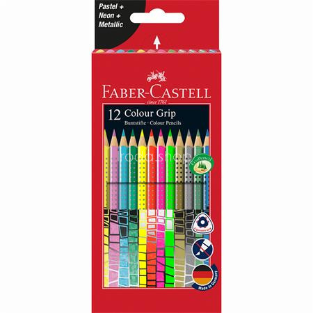 Színes ceruza készlet, háromszögletű, FABER-CASTELL "Colour Grip", 12 különböző szín