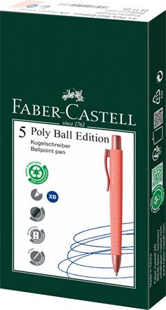 Golyóstoll, 1 mm, XB, nyomógombos tolltest, korallpiros tolltest, FABER-CASTELL "Poly Ball Urban", kék