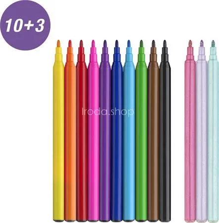 Filctoll készlet, FABER-CASTELL "Unikornis" 10 különböző szín + 3 csillámos