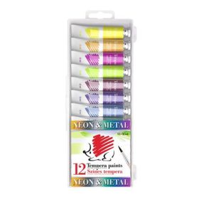   Tempera készlet, 12 darabos, ICO "Süni", metál és neon színek