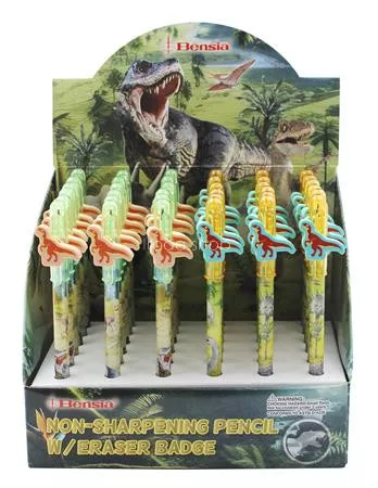Tolóbetétes ceruza radírral display, HB, ICO "Bensia", dinoszaurusz