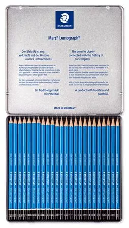 Grafitceruza készlet, fém doboz, hatszögletű, STAEDTLER "Mars® Lumograph® 100", 24 különböző keménység