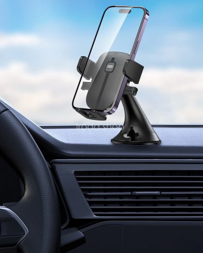 Autós tartó, Univerzális, szélvédőre vagy műszerfalra rögzíthető, 55 - 90 mm széles készülékig, tapadókorongos, 360°-ban forgatható, XO C120 , fekete