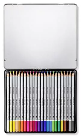Akvarell ceruza készlet, hatszögletű, fém doboz, STAEDTLER "Karat® aquarell 125", 24 különböző szín