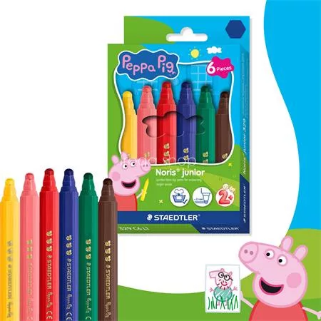 Filctoll készlet, 2,5 mm, kimosható, jumbo, STAEDTLER „Noris® junior 329”, Peppa malac, 6 szín