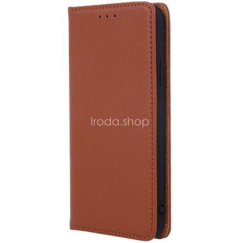 Oppo A17, Oldalra nyíló tok, valódi bőrtok, stand, Smart Pro, barna