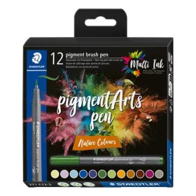   Ecsetirón készlet, STAEDTLER "Pigment brush 371", 12 különböző természeti szín