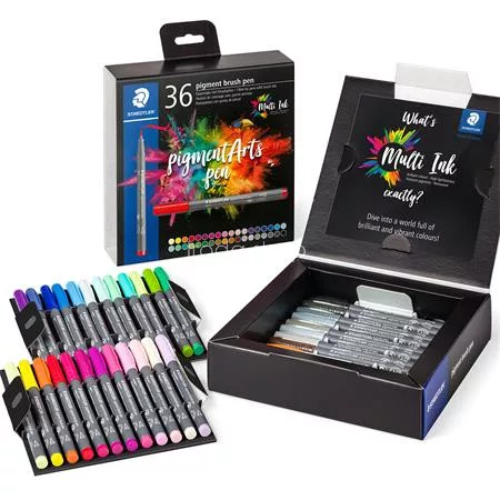 Ecsetirón készlet, STAEDTLER "Pigment brush 371", 36 különböző szín