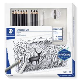   Grafit- és szénceruza készlet, kiegészítőkkel, 12 darabos, STAEDTLER "Mars® Lumograph® 100C"