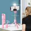 Prémium selfie bot, 19 - 70 cm, 360°-ban forgatható, exponáló gombbal, bluetooth-os, v4.0, tripod állvány funkció, világítással, R1S, rózsaszín