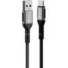 USB töltő- és adatkábel, USB Type-C, 120 cm, 3000 mA, 66W, törésgátlóval, gyorstöltés, QC 3.0, cipőfűző minta, Forcell F-Energy C256, fekete