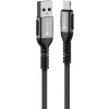 USB töltő- és adatkábel, Lightning, 120 cm, 2400 mA, 12W, törésgátlóval, gyorstöltés, cipőfűző minta, Forcell F-Energy C257, fekete