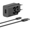Hálózati töltő adapter, 33W, USB aljzat, USB Type-C kábellel, gyorstöltés, Motorola TurboPower, fekete, gyári