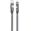 USB Type-C / USB töltő- és adatkábel 4in1, USB Type-C / Lightning, 100 cm, 3000 mA, 60W, változtatható töltőfej, törésgátló, lapos, gyorstöltés, cipőfűző minta, Forcell F-Energy C241, szürke