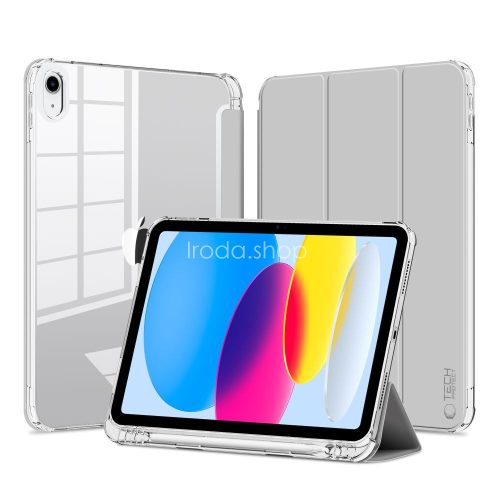 Apple iPad 10.9 (2022) / iPad 11 (2025), mappa tok, közepesen ütésálló, érintőceruza tartó, érintőceruza nélkül, átlátszó hátlap, Smart Case, TP SC Pen Holder Hybrid, szürke
