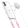 Apple iPhone 16, Szilikon védőkeret + műanyag hátlap, nyakbaakasztó, Magsafe töltővel kompatibilis, FlexAir Chain Magsafe, átlátszó (szürke, rózsaszín)