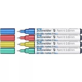   Akrilmarker készlet, 0,8 mm, SCHNEIDER "Paint-It 010", 4 különböző metálszín