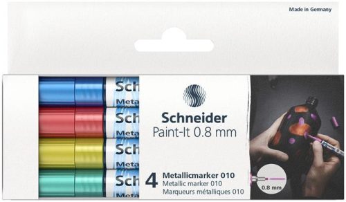 Akrilmarker készlet, 0,8 mm, SCHNEIDER "Paint-It 010", 4 különböző metálszín