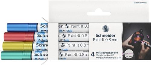 Akrilmarker készlet, 0,8 mm, SCHNEIDER "Paint-It 010", 4 különböző metálszín