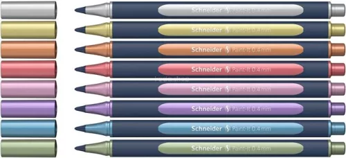 Metálfényű rollertoll készlet, 0,4 mm, SCHNEIDER "Paint-It 050" 8 különböző szín