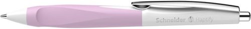 Golyóstoll, 0,5 mm, nyomógombos, fehér-rózsaszín tolltest, SCHNEIDER "Haptify", kék