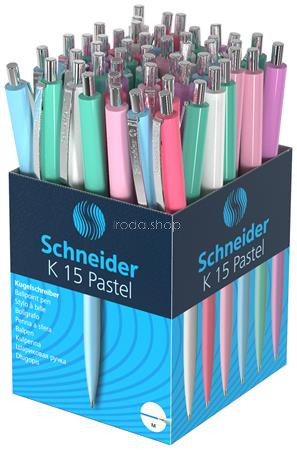 Golyóstoll, 0,5 mm, nyomógombos, vegyes pasztell tolltest, SCHNEIDER "K15", kék