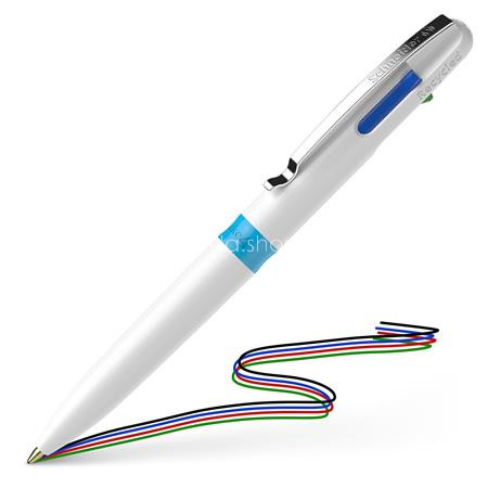 Golyóstoll, 0,5 mm, nyomógombos, négyszínű, SCHNEIDER "Take 4", fehér