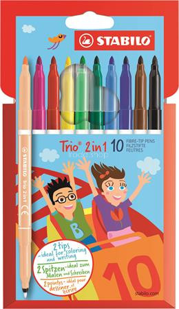 Filctoll készlet, 0,5-2 mm, kétvégű, STABILO "Trio 2 in 1", 10 különböző szín