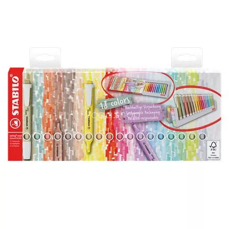 Szövegkiemelő készlet, 1-4 mm, STABILO "Swing Cool", 18 db-os asztali készlet