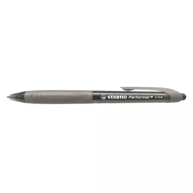   Golyóstoll, 0,35 mm, nyomógombos, szürke tolltest, STABILO "Performer+", fekete