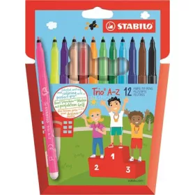   Filctoll készlet, 0,7 mm, STABILO "Trio A-Z", 12 különböző szín