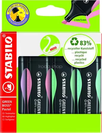 Szövegkiemelő készlet, 2-5 mm, STABILO "Green Boss Pastel", 4 különböző szín
