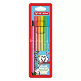   Filctoll készlet, 1 mm, STABILO "Pen 68", 6 neon szín