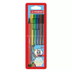   Filctoll készlet, 1 mm, STABILO "Pen 68", 6 különböző szín