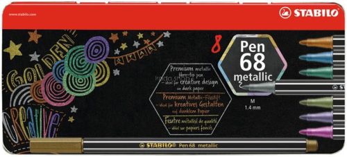 Rostirón készlet, fém doboz, 1,4 mm, STABILO "Pen 68 metallic", 8 különböző szín