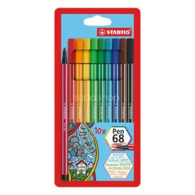  Filctoll készlet, 1 mm, STABILO "Pen 68", 10 különböző szín