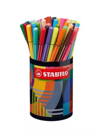 Filctoll készlet, hengeres fém doboz, 1 mm, STABILO "Pen 68 ARTY", 45 különböző szín