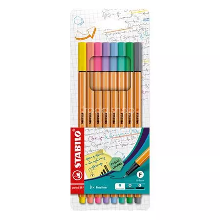 Tűfilc készlet, 0,4 mm, STABILO "Point 88", 8 pasztell szín