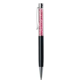   Golyóstoll, fekete, felül pink SWAROVSKI® kristállyal töltve, 14 cm, ART CRYSTELLA®