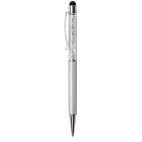   Golyóstoll, krémfehér, felül színjátszós fehér SWAROVSKI® kristállyal töltve, érintővel, 14 cm, ART CRYSTELLA®